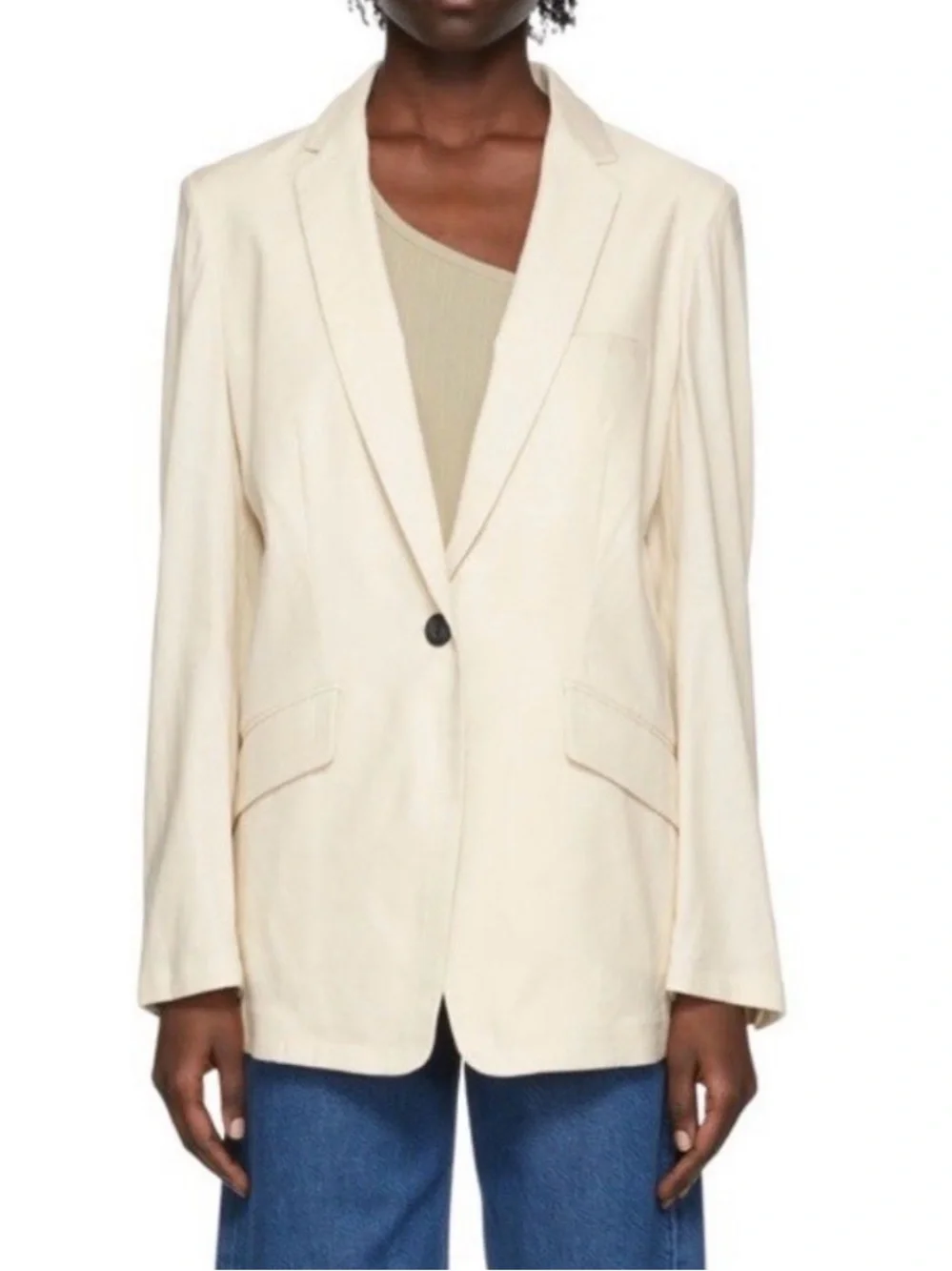 rag & bone cream linen spandex blend blazer one button minimalist neutral size 4